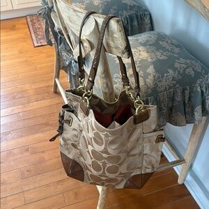 Coach Signature Beige and Brown Tote Bag